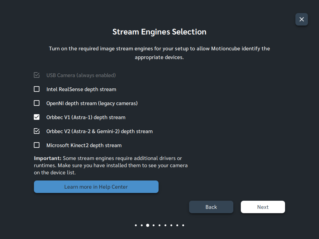 Interactive Projection Wizard: Stream Engine Selection