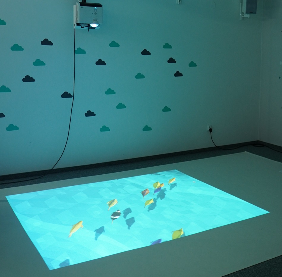 Interactive Motioncube 3D Fish projected on the floor