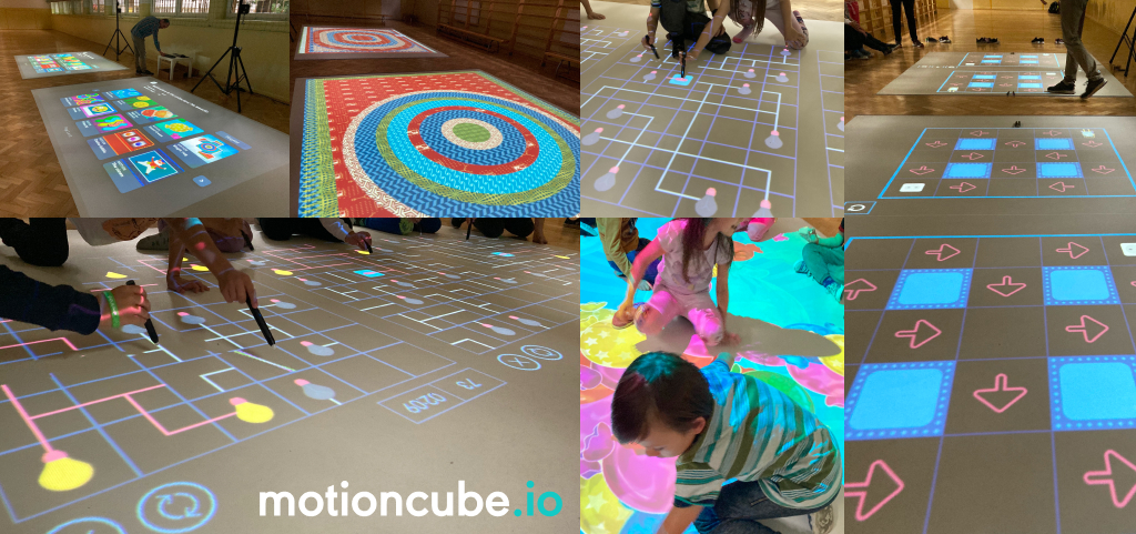Coding workshop on the interactive floor. Motioncube Apps.