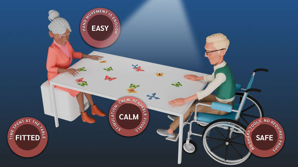 Safe & Calm design principles: readable visuals, group activity, low barrier.